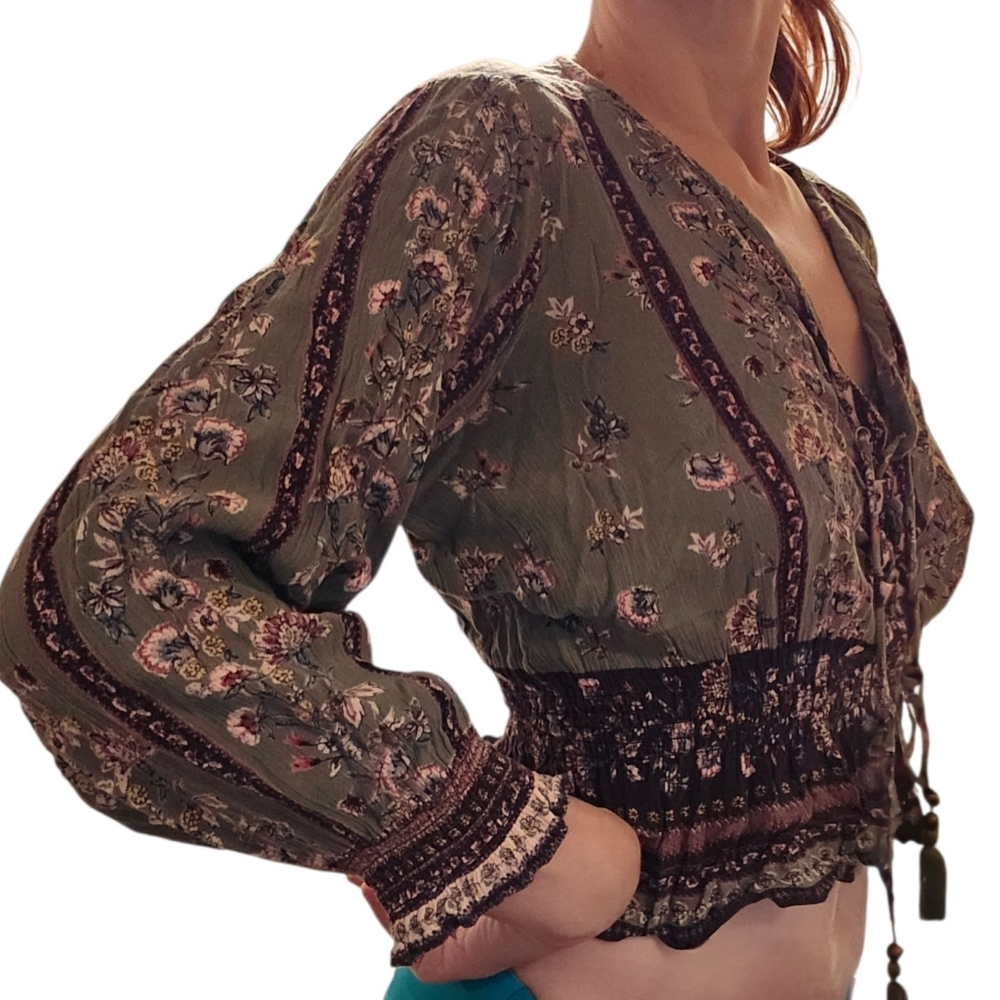 Gypsy Love Floral Green Blouse Boho Bohemian